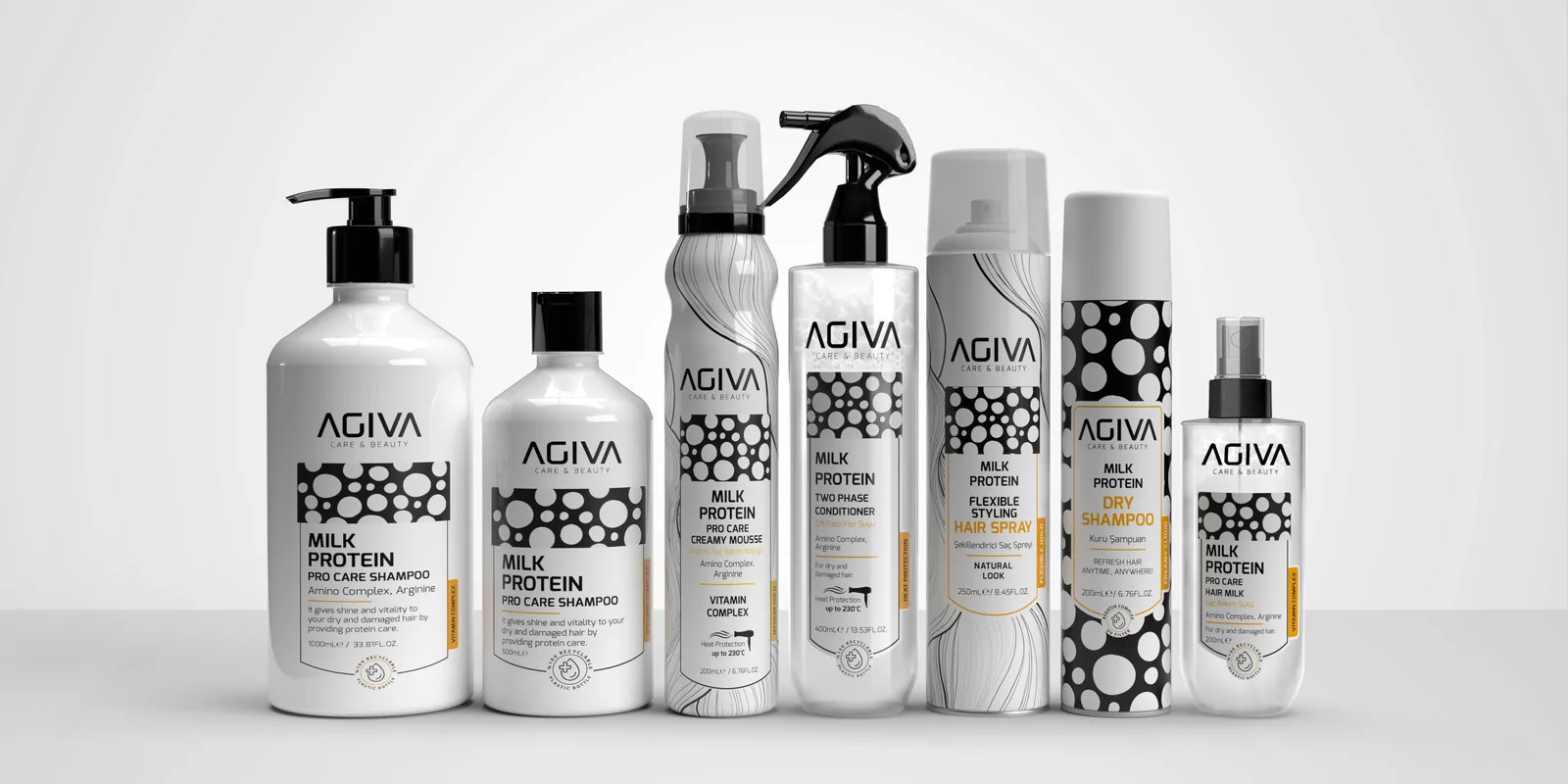 AGIVA Milk Protein termékcsalád — sampon, kondicionáló, hajspray és hajmilk egy sorban